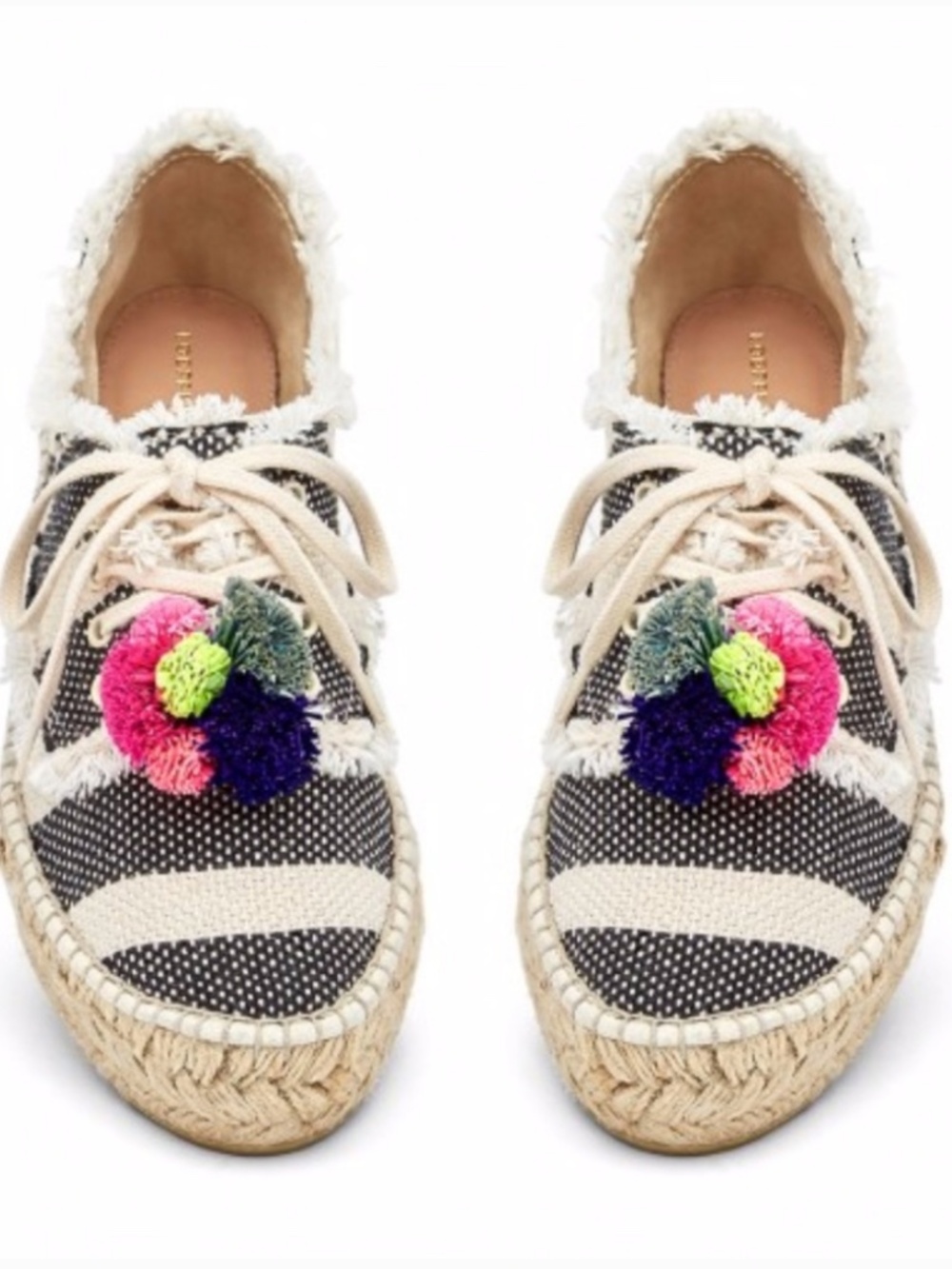 EXC Loeffler Randall Alfie Lace up Platform Espadrilles with Pompoms! 39 8.5